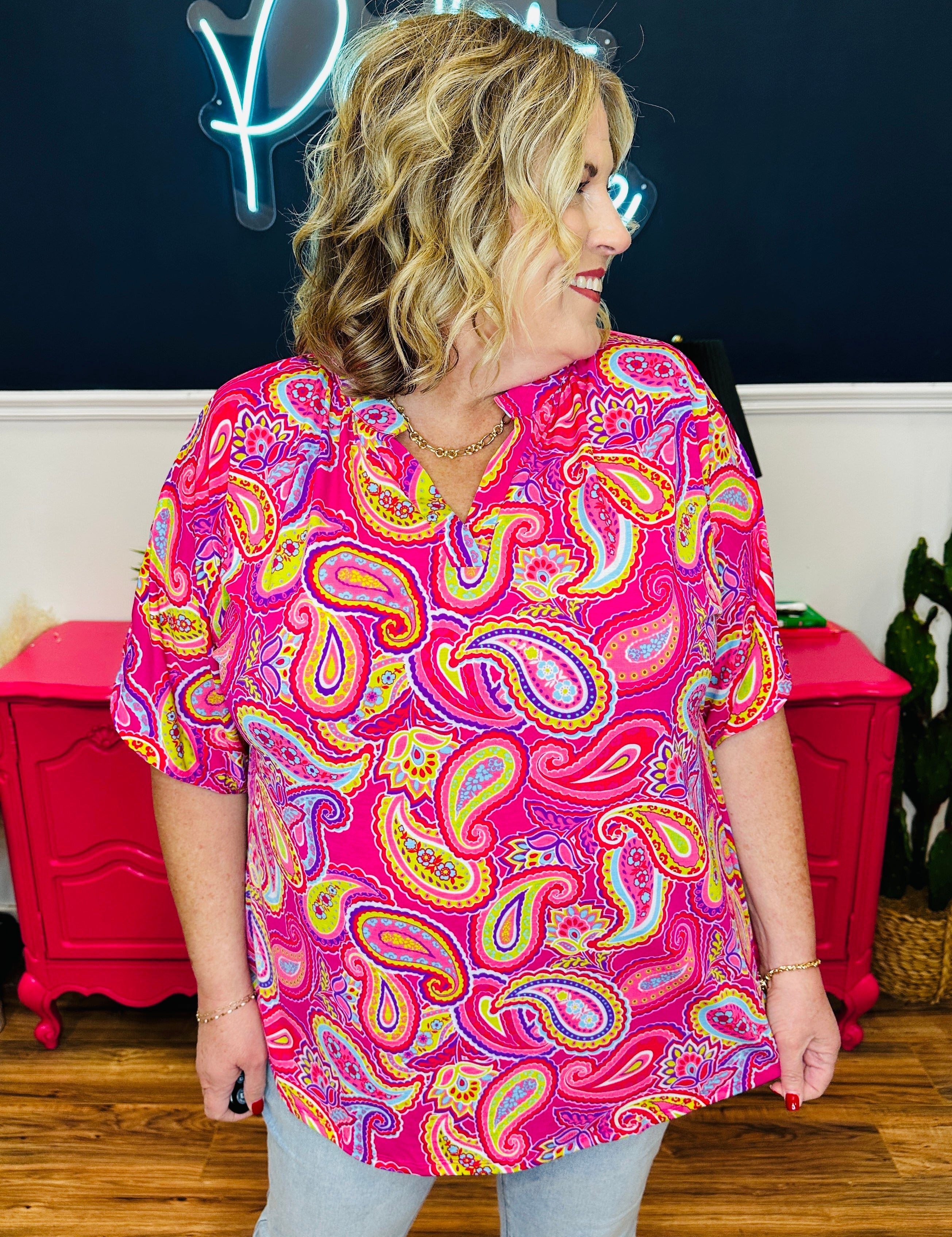 Dear Scarlett Lizzy Breeze Top - Hot Pink Paisley - FINAL SALE