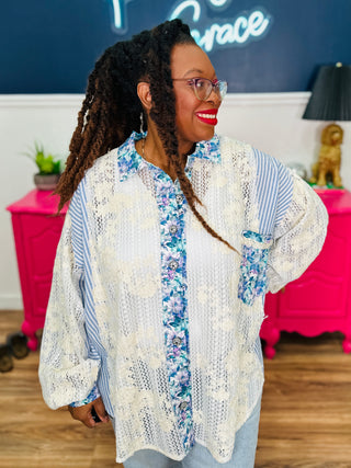 POL Effortless Edge Top - Blue Multi - FINAL SALE