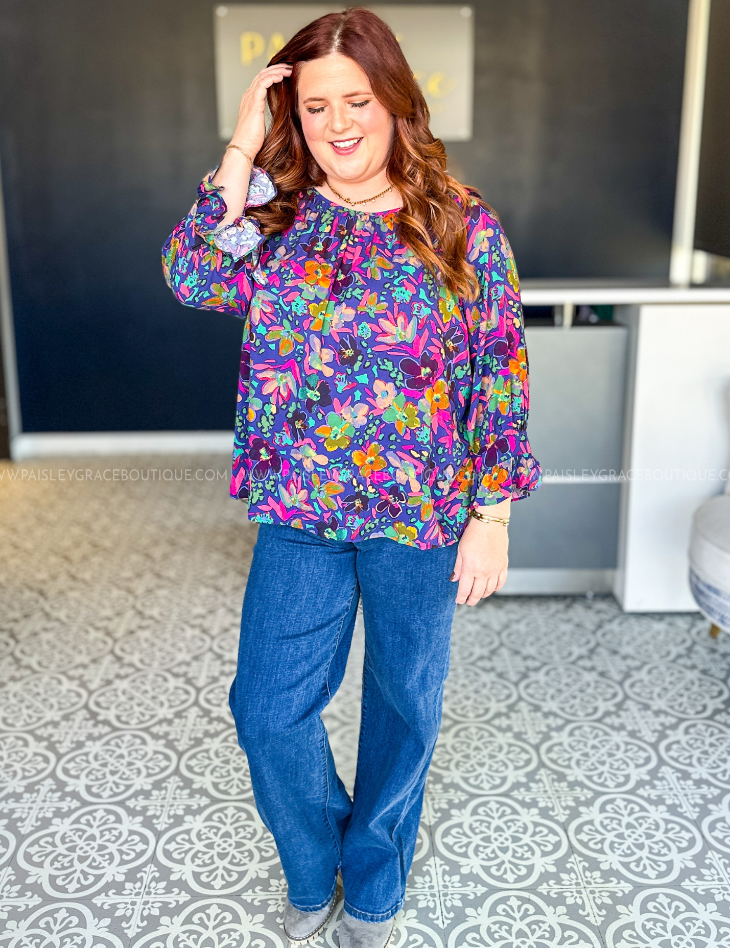 Bright Blooms Ahead Top - Blue/Pink* LAST ONES FINAL SALE *