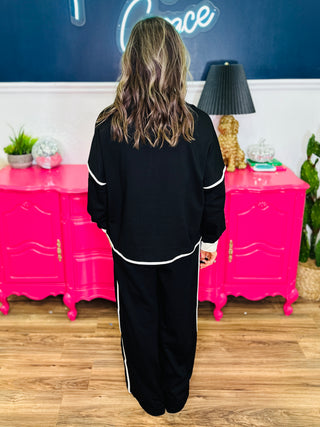 French Terry Pullover Top - Black