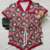 PJ Set - Button Down Short Sleeve Shorts Santa Stripe - Preorder