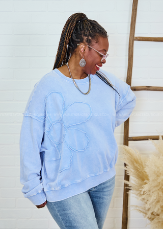 Daisy Does It Sweatshirt - Periwinkle Blue