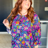 Bright Blooms Ahead Top - Blue/Pink* FINAL SALE *
