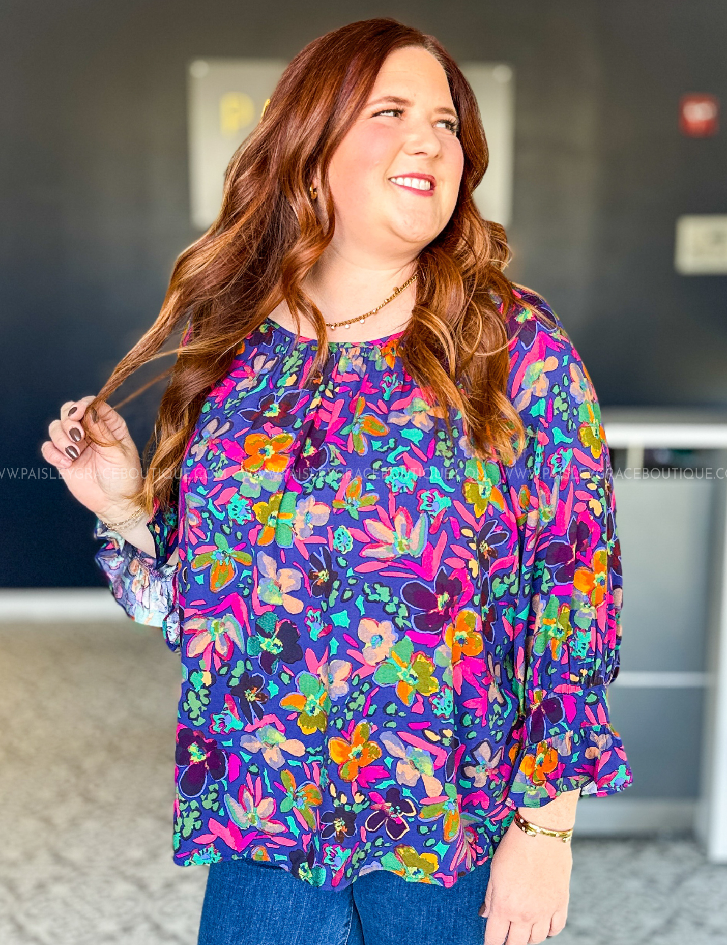 Bright Blooms Ahead Top - Blue/Pink* LAST ONES FINAL SALE *