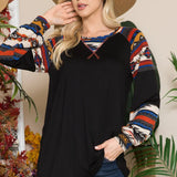 Solid Aztec Print Long Sleeve Top - Black Aztec - LAST ONES FINAL SALE