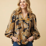 Paisley Balloon Sleeve V-Neck Blouse - PREORDER