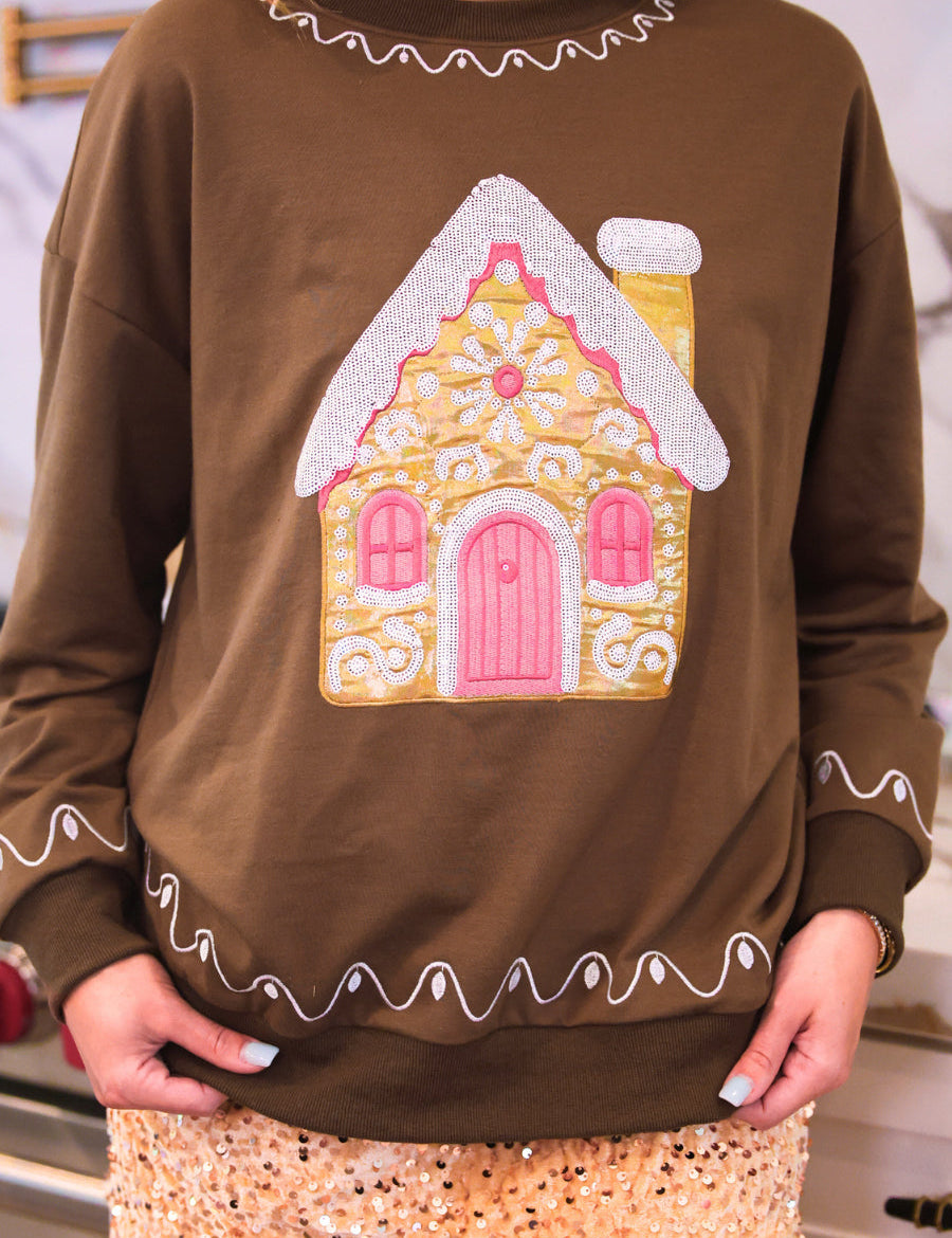 PREORDER- Foil Gingerbread House Pullover