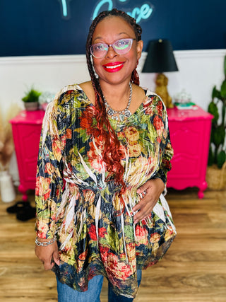 Velvet Floral Gathered Top