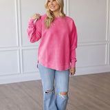 Round Bottom Corded Crew Pullover - Teaberry PREORDER