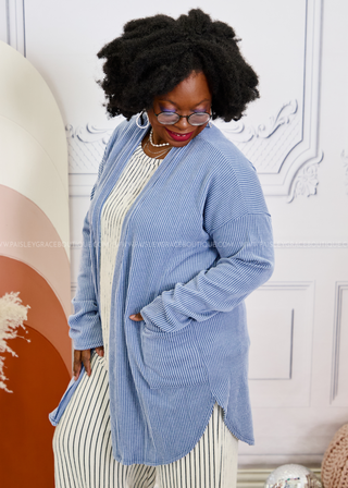 Meredith Ribbed Cardigan - Denim Vintage