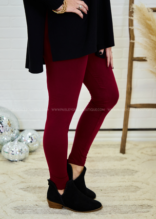 Ella Butter Soft Leggings - Burgundy - DOORBUSTER