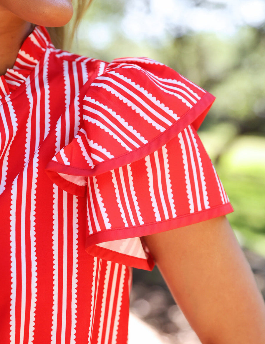 PREORDER- Layla Striped Flutter Sleeve Blouse- Red