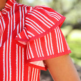 PREORDER- Layla Striped Flutter Sleeve Blouse- Red