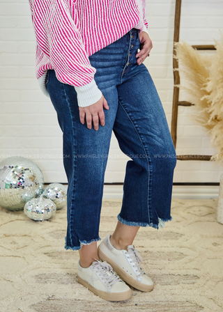 Janice High Rise Button Fly Wide Leg Crop Jeans