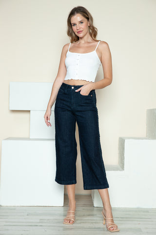 Judy Blue Side Seam Braid Detail  Wide Leg Jeans