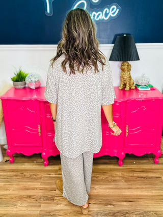 DEAL Soft Hacci Animal Printed Lounge Top And Pants Sets - Taupe