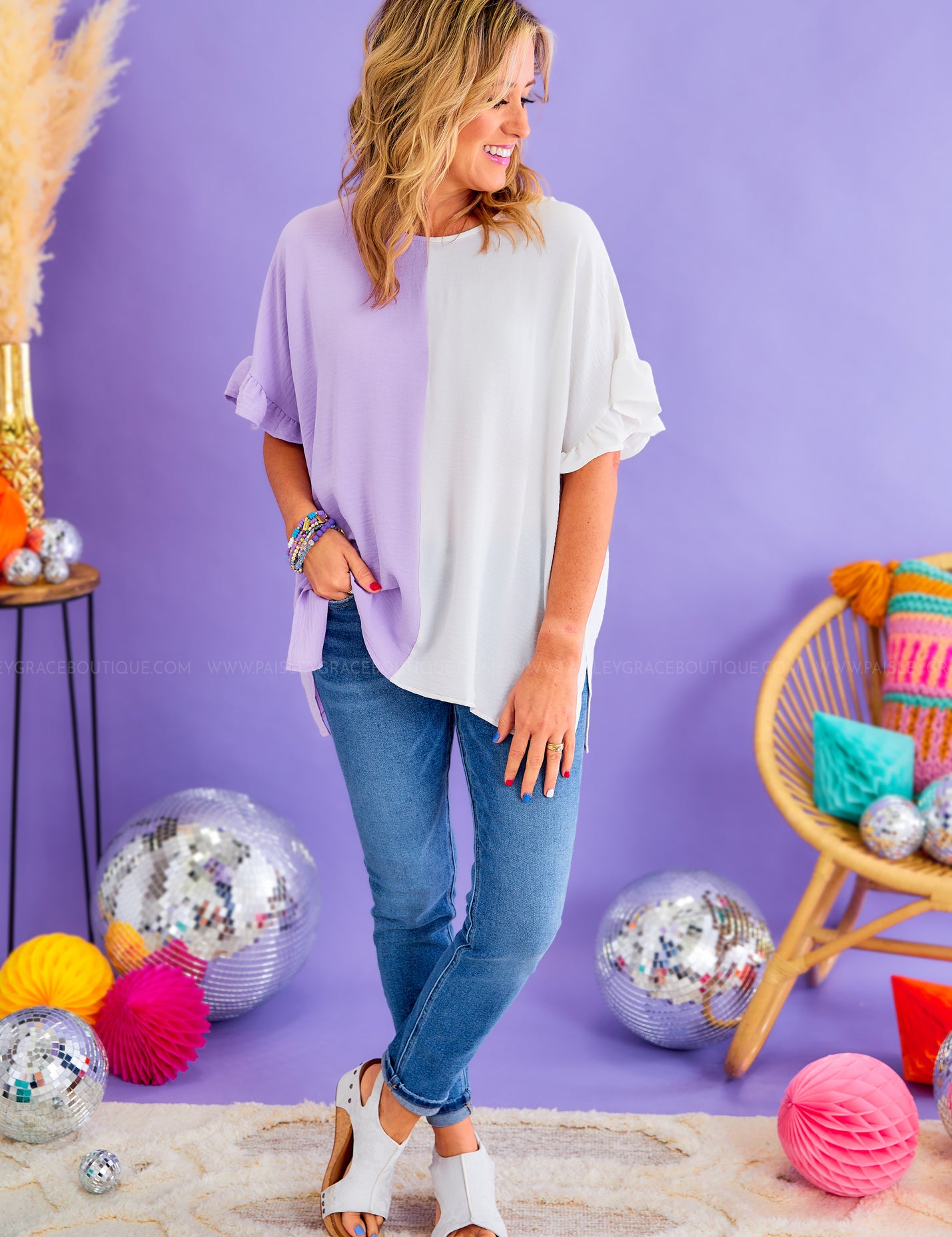Time Goes By Top - Lavender/White* LAST ONES FINAL SALE *