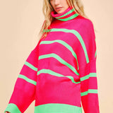 Striped Oversized Roomy Turtle Neck Sweater Top (Reg Only)* FINAL SALE *