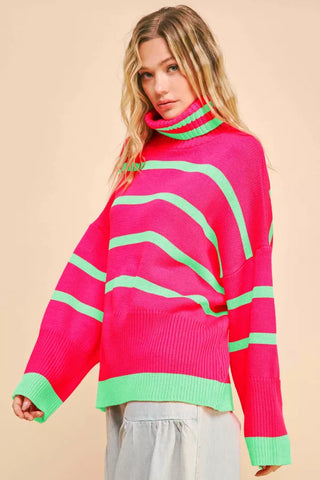 Striped Oversized Roomy Turtle Neck Sweater Top (Reg Only)  - PREORDER