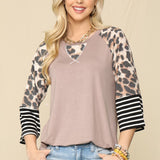 Color Blocked 3/4 Stripe Sleeve Top - FINAL SALE