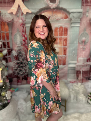 Green Floral Print Dress