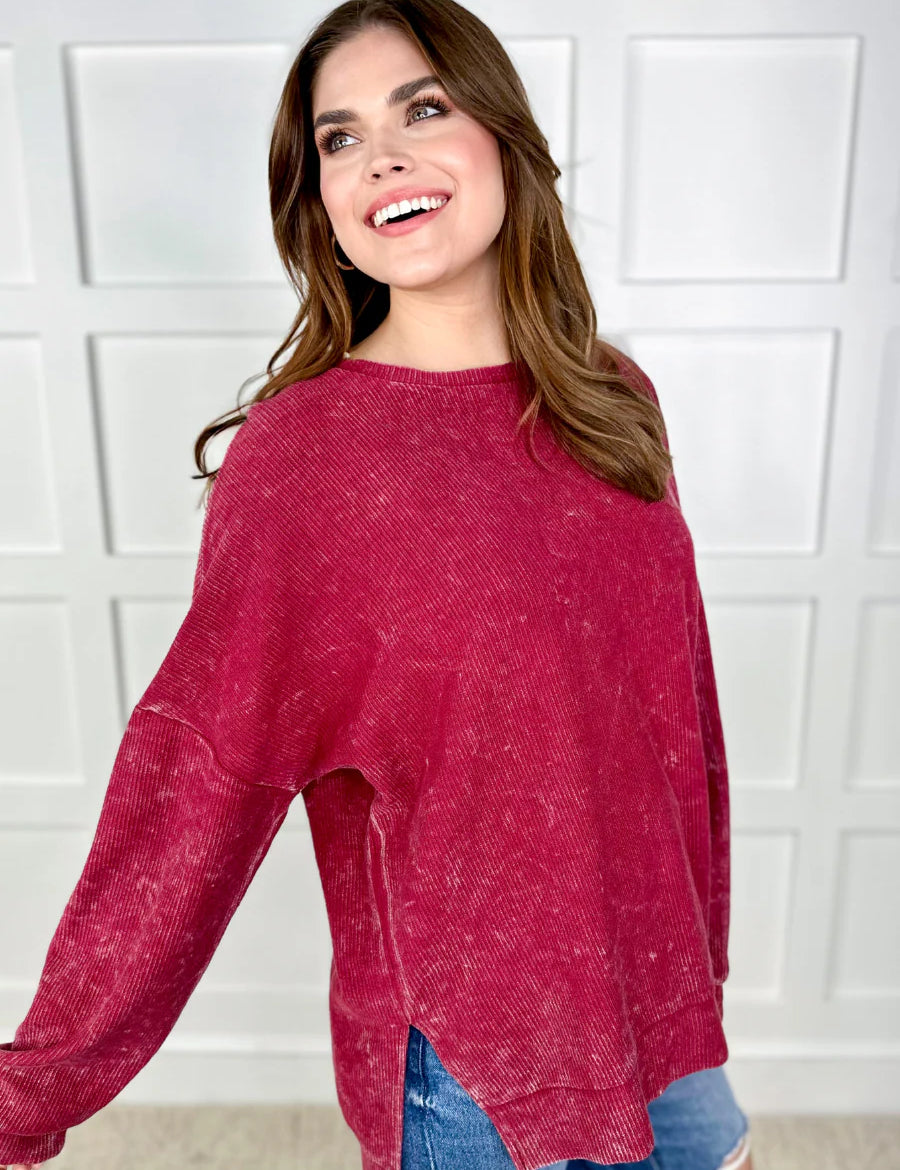 Alexis Corded Pullover - MAROON - FINAL SALE