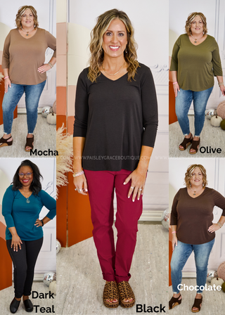 Indy Solid V-Neck Top - 5 Colors