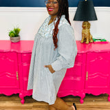 Striped Long Sleeve Dress With Decorative Neckline - FINAL SALE