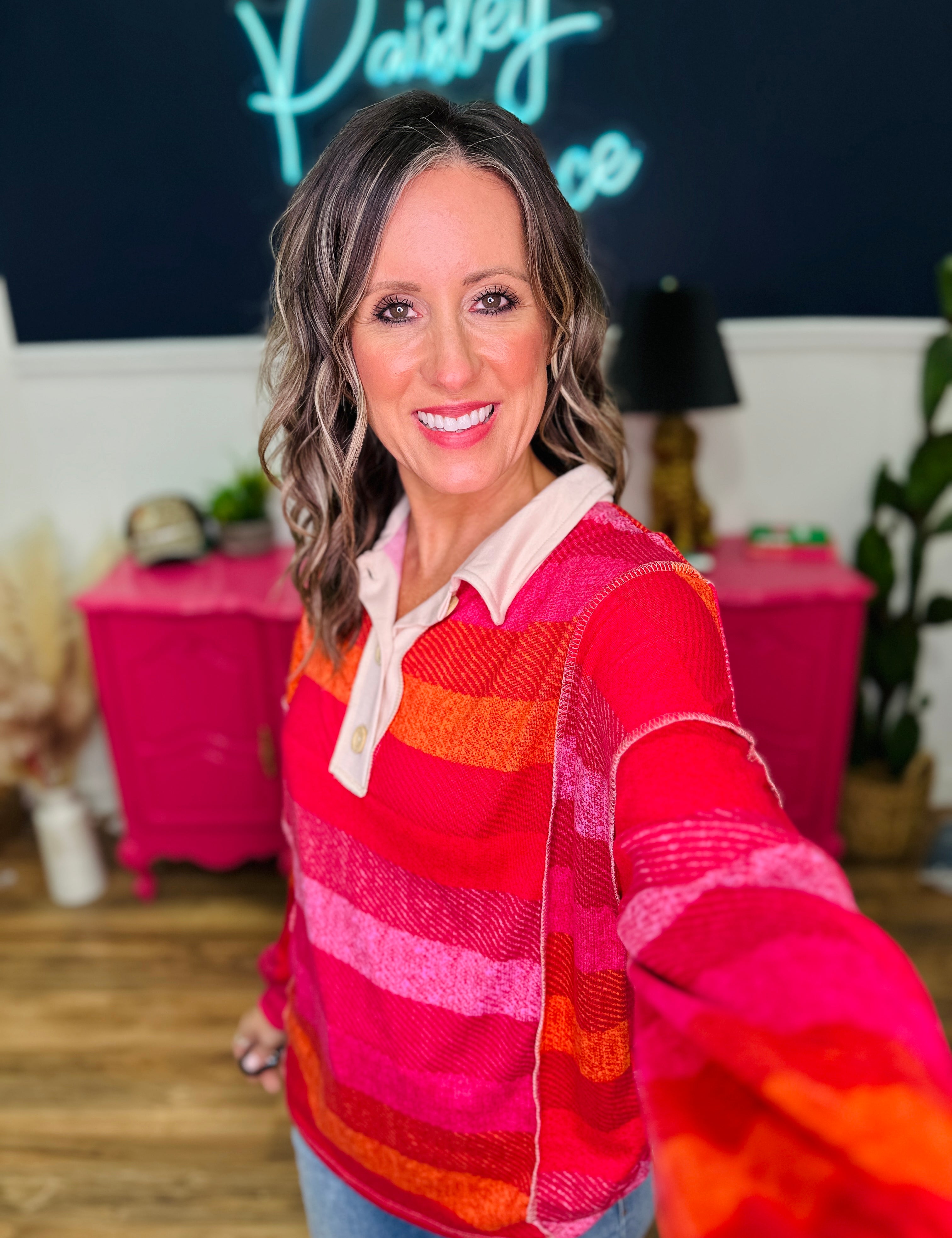 Collared Button Down Striped Knit Top - FINAL SALE