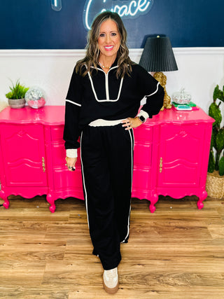 French Terry Pullover Top - Black