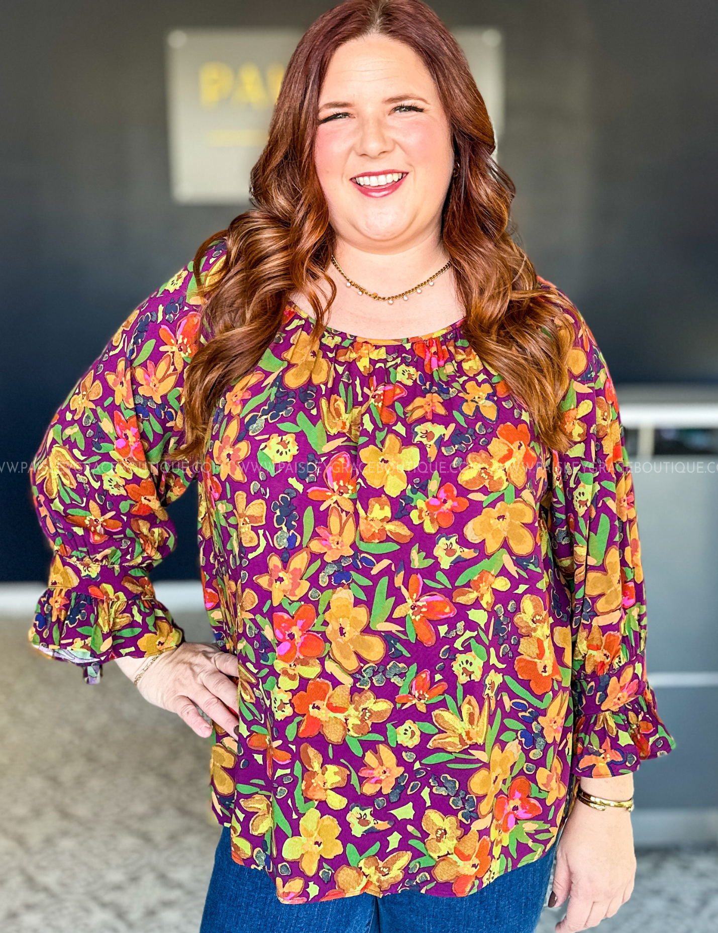 Bright Blooms Ahead Top - Burgundy/Green* LAST ONES FINAL SALE *