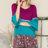 Color Block And Polka Dot 3/4 Sleeve Top - LAST ONES FINAL SALE