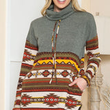 Aztec Contrast Relaxed Turtleneck Long Sleeve Top - LAST ONES FINAL SALE