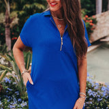 Ezra Textured Zipper Dress - Royal Blue
