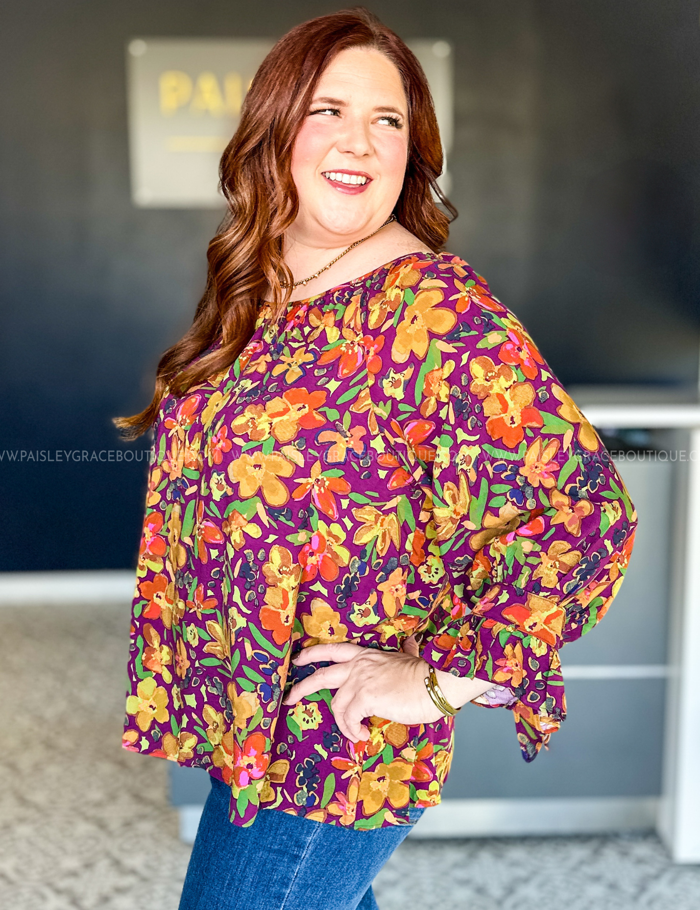 Bright Blooms Ahead Top - Burgundy/Green* LAST ONES FINAL SALE *