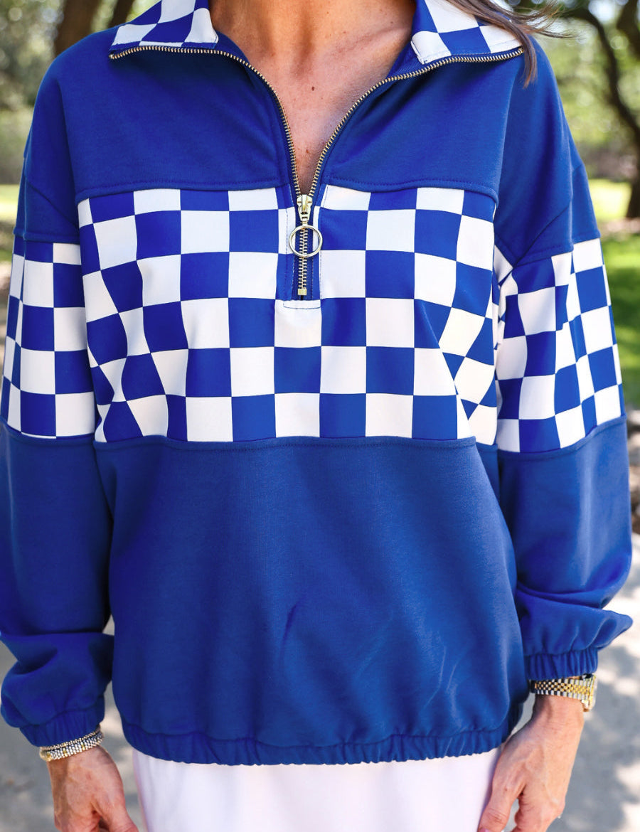 PREORDER- End Zone Checkered Pullover- Blue