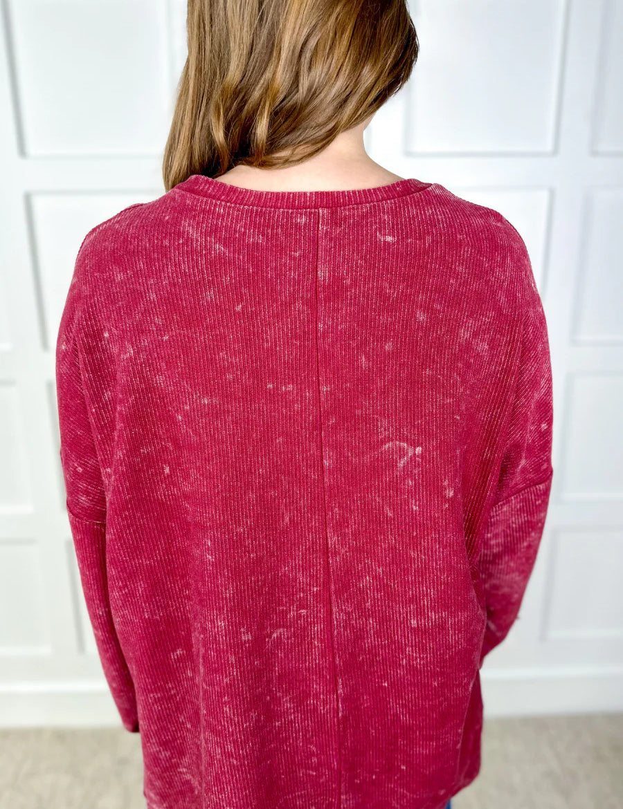 Alexis Corded Pullover - MAROON - FINAL SALE