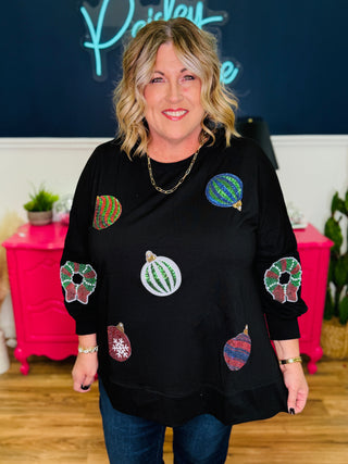 Black Pullover With Holiday Sequin
