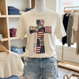 God Bless America Cross Faux Patch Tee - Vintage White