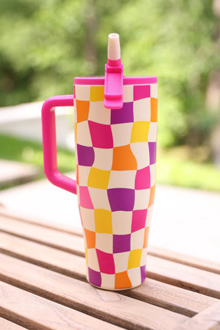PREORDER - Groovy Checkered Sleek Tumbler