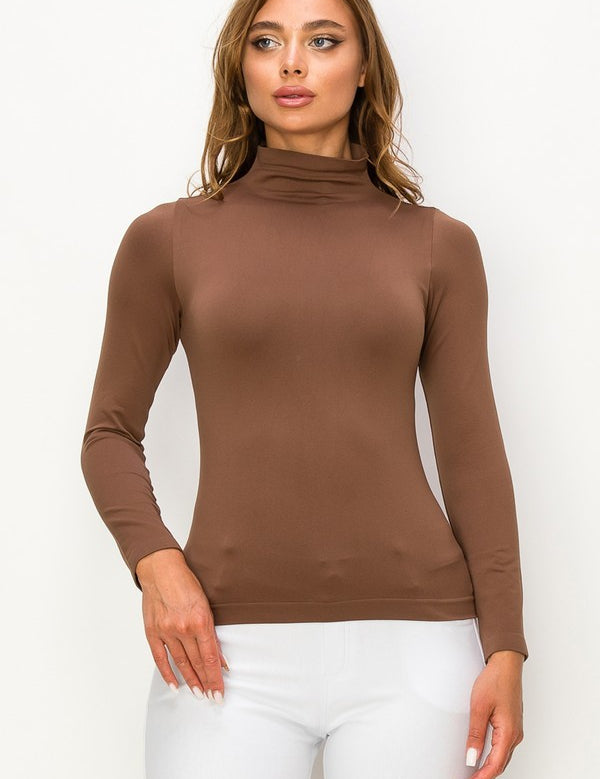 Seamless Mock Neck Top - Coffee - LAST ONES FINAL SALE