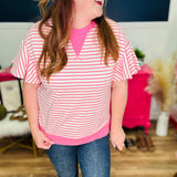 Ruffle Sleeve Stripe Top – Pink. - LAST ONES FINAL SALE