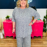 DEAL Soft Hacci Animal Printed Lounge Top And Pants Sets - Grey - FINAL SALE