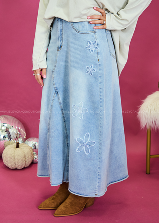 Petal Path Denim Skirt