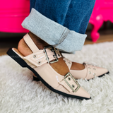 Rivets Buckle Flats - Nude - LAST ONES FINAL SALE