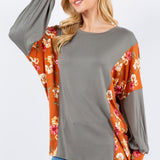 Floral Contrast Dolman Sleeve Top - LAST ONES FINAL SALE