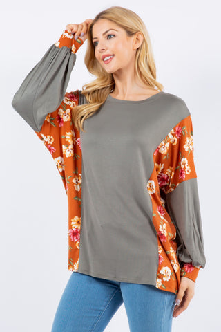 Floral Contrast Dolman Sleeve Top