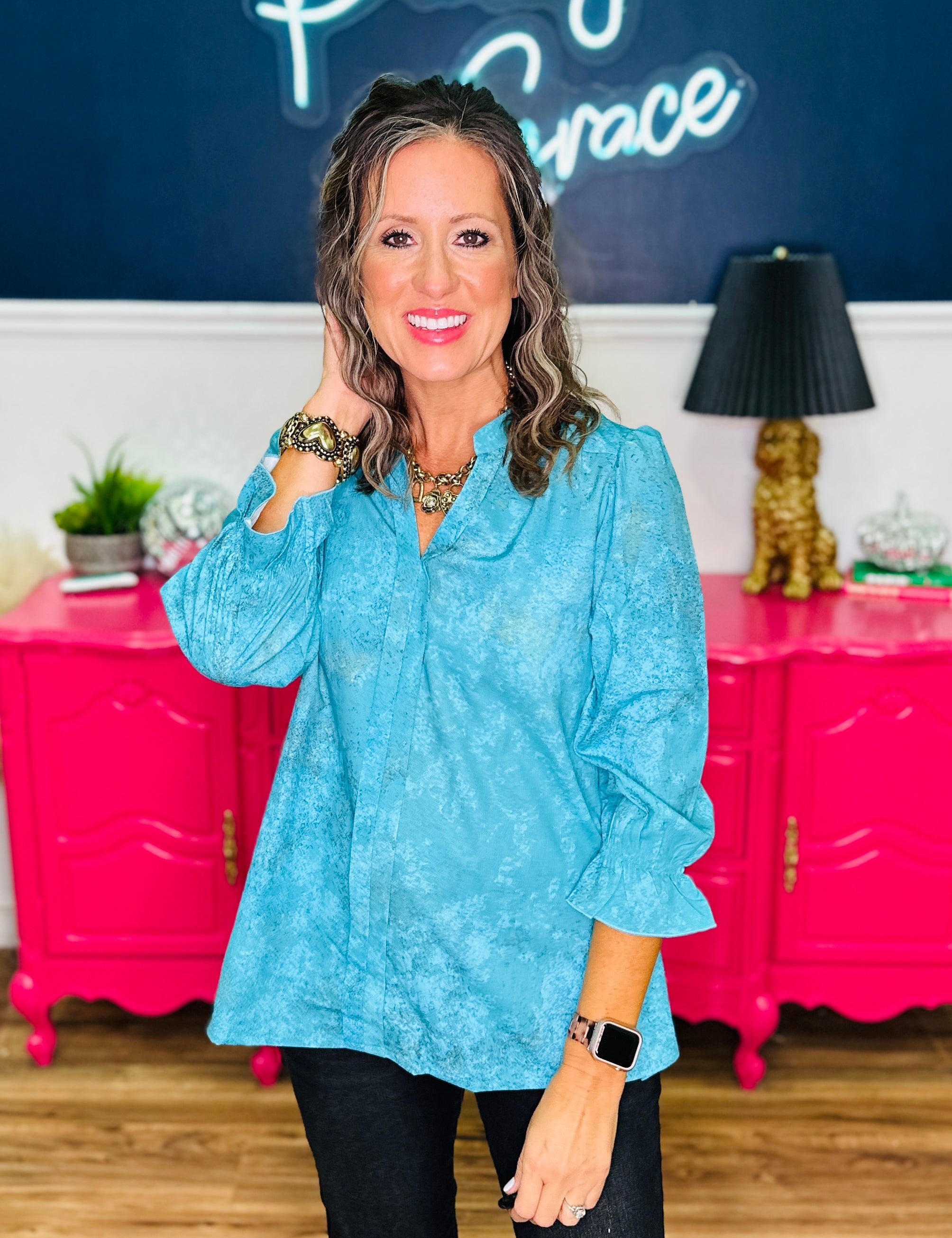 Nora Aqua Long Sleeve Top - FINAL SALE