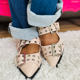 Rivets Buckle Flats - Nude - LAST ONES FINAL SALE