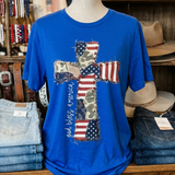 God Bless America Cross Faux Patch Tee - Vintage White